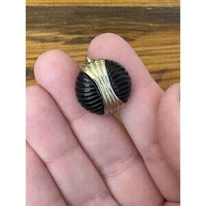 Vintage Avon Round Gold Tone Black Clip On Earrings Stud